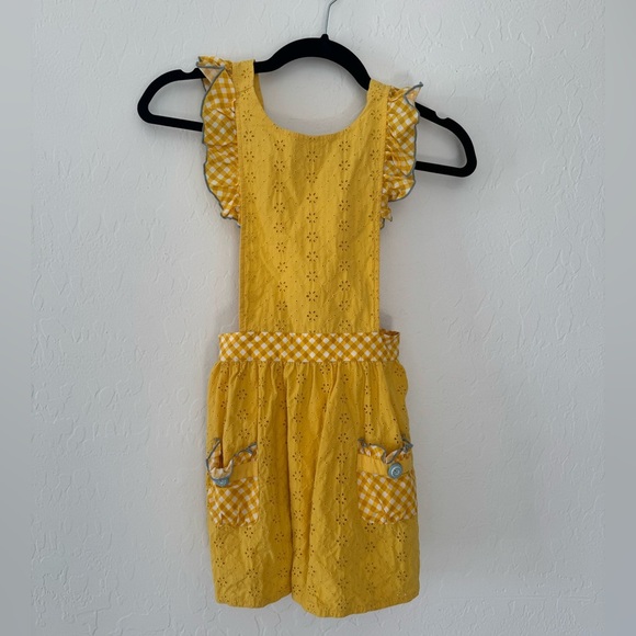 Matilda Jane Splendid Sunshine Dress Yellow Floral Eyelet Pinafore Sz 8 - Picture 1 of 6
